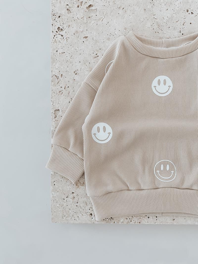 Oversize Sweater Beige Ripp Smiley