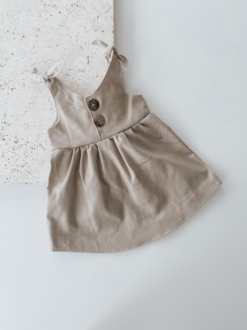 Leinen Kleid Dunkel Beige