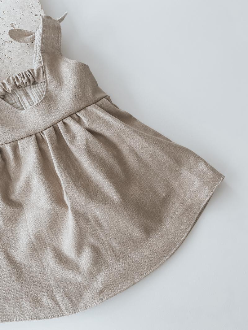 Leinen Kleid Dunkel Beige
