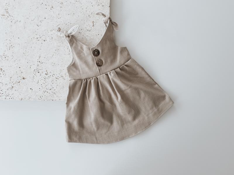 Leinen Kleid Dunkel Beige