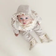 Baby Winteroutfit mit Wollwalk Bonnet und passendem Walkanzug handgefertigt