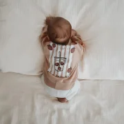 Detailansicht Backprint Berry Delicious auf altrosa Ripp-Jersey Baby Pullover handgefertigt