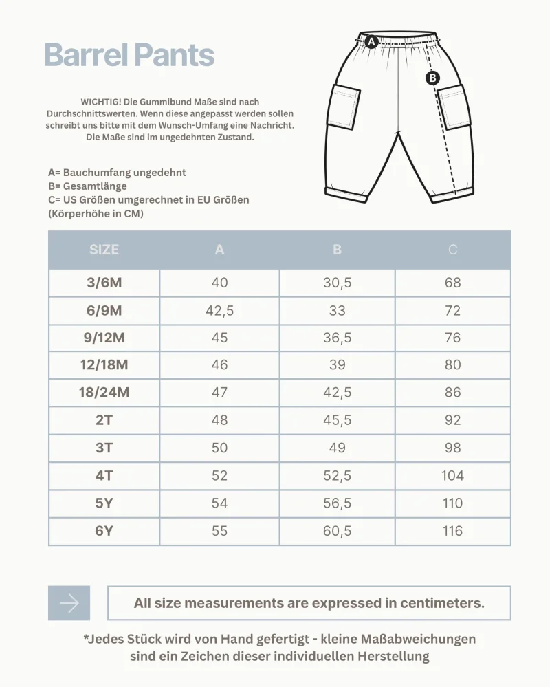 Gru00f6u00dfentabelle fu00fcr Baby und Kinder Barrel Pants