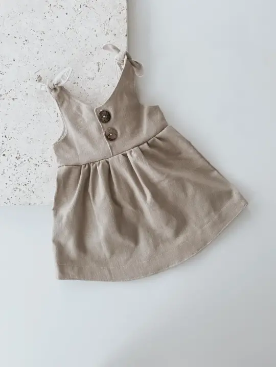 Leinen Kleid Dunkel Beige